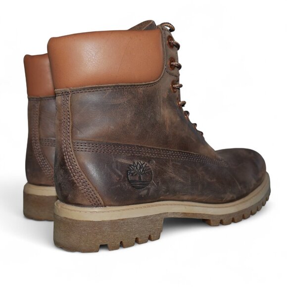 Timberland Mens 6" Nubuck Boots Size 7.5 Distressed Brown Leather Bronze Eyelets - Picture 8 of 11